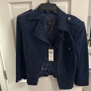 BCBG suede Navy 3/4 sleeve jacket. Size XS.